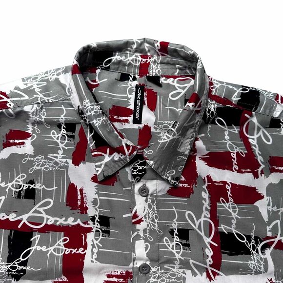 Joe Boxer Abstract Button Up Shirt Red Gray Black White Graphic Print Men’s L - Picture 4 of 9